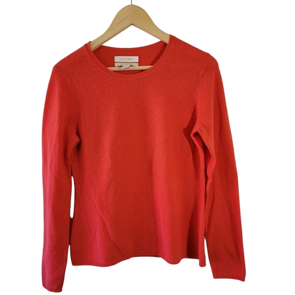Ellen Tracy Red Pullover Sweater 100% Cashmere Sz M Quite Luxury Minimalist Soft